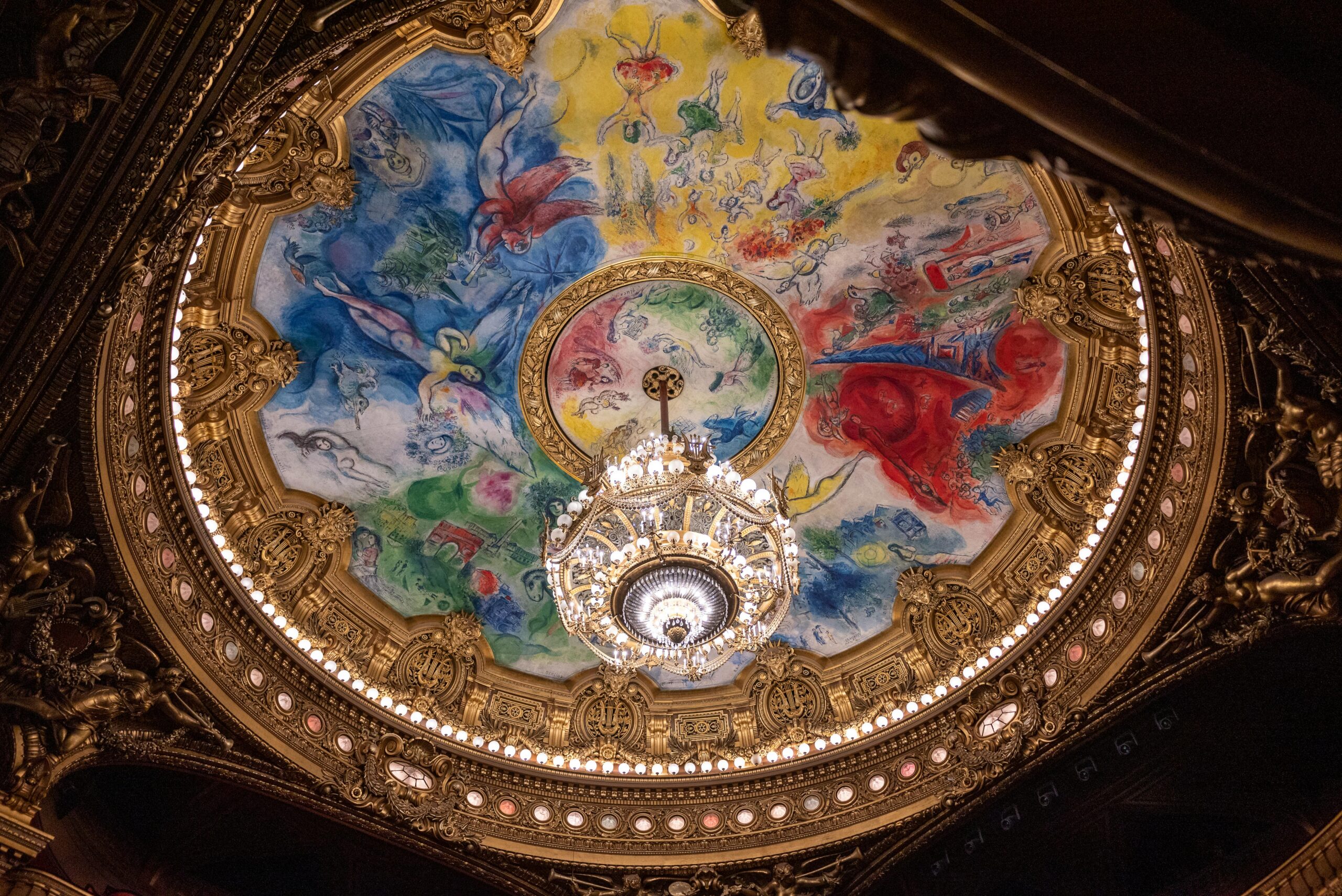 pexels-photo-26285722-26285722 Exquisite fresco and chandelier at Palais Garnier in Paris, showcasing Neo-Baroque architecture and Chagall art.